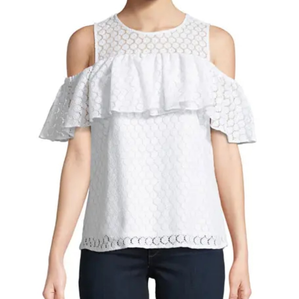 Michael Kors Lace Cold-Shoulder Ruffle Blouse